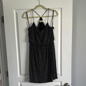LOFT Black and White Mini Sundress with Spaghetti Straps